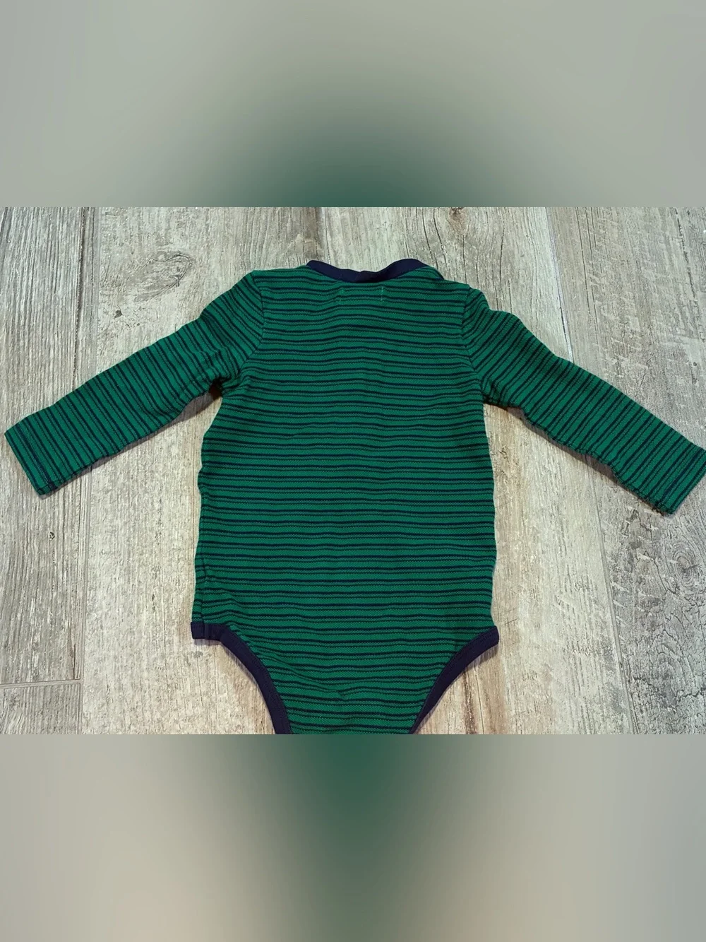 Ralph Lauren Baby Boys Green Navy Striped Long Sleeve Bodysuit 9M #2014
